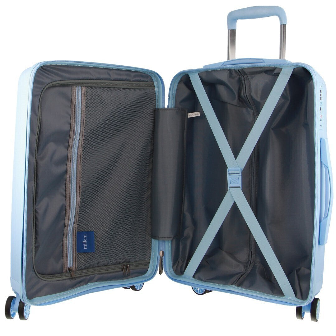 Milleni Hardshell 3-Piece Luggage Bag Travel Carry On Suitcase - Blue - ShopFrenzy