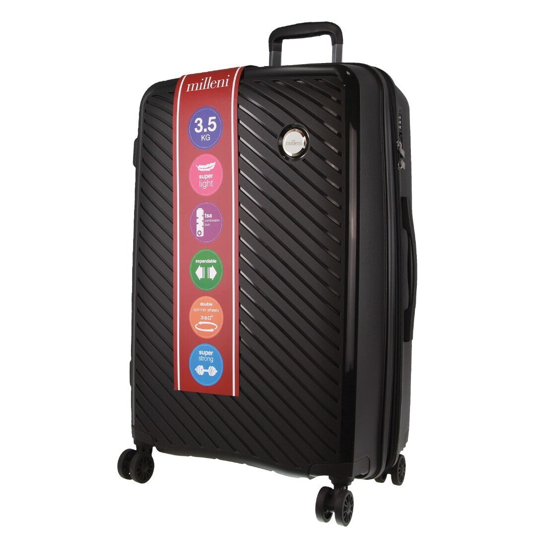 Pierre Cardin Inspired Milleni Checked Luggage Bag Travel Carry On Suitcase 75cm (124L) - Black - ShopFrenzy