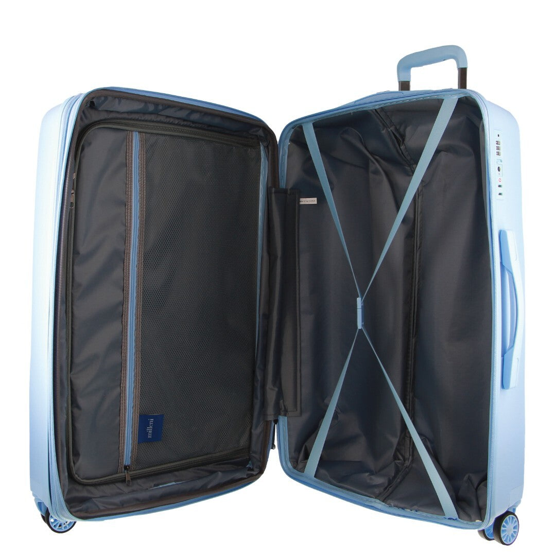 Pierre Cardin Inspired Milleni Checked Luggage Bag Travel Carry On Suitcase 75cm (124L) - Blue - ShopFrenzy
