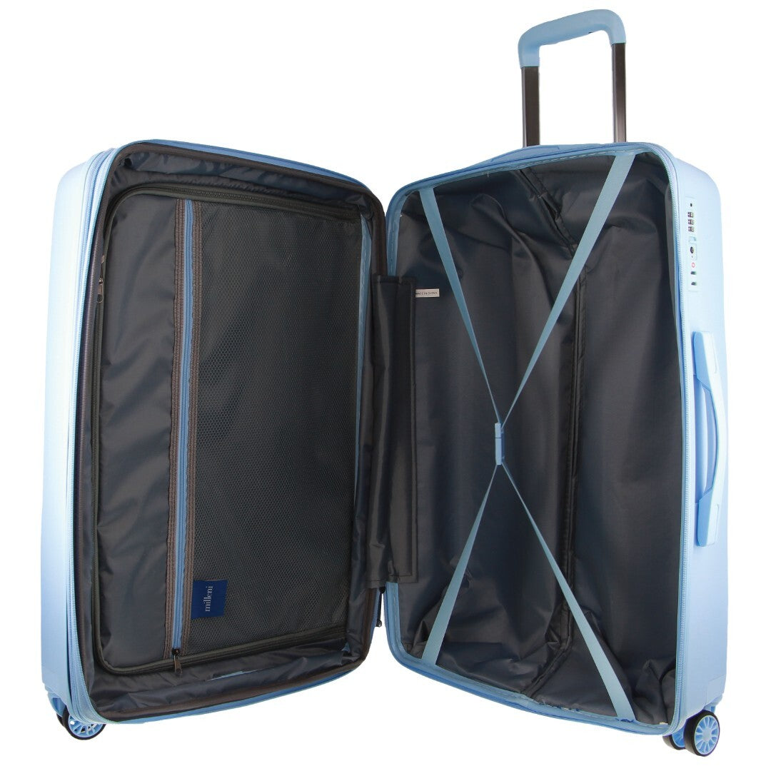 Pierre Cardin Inspired Milleni Checked Luggage Bag Travel Carry On Suitcase 65cm (82.5L) - Blue - ShopFrenzy