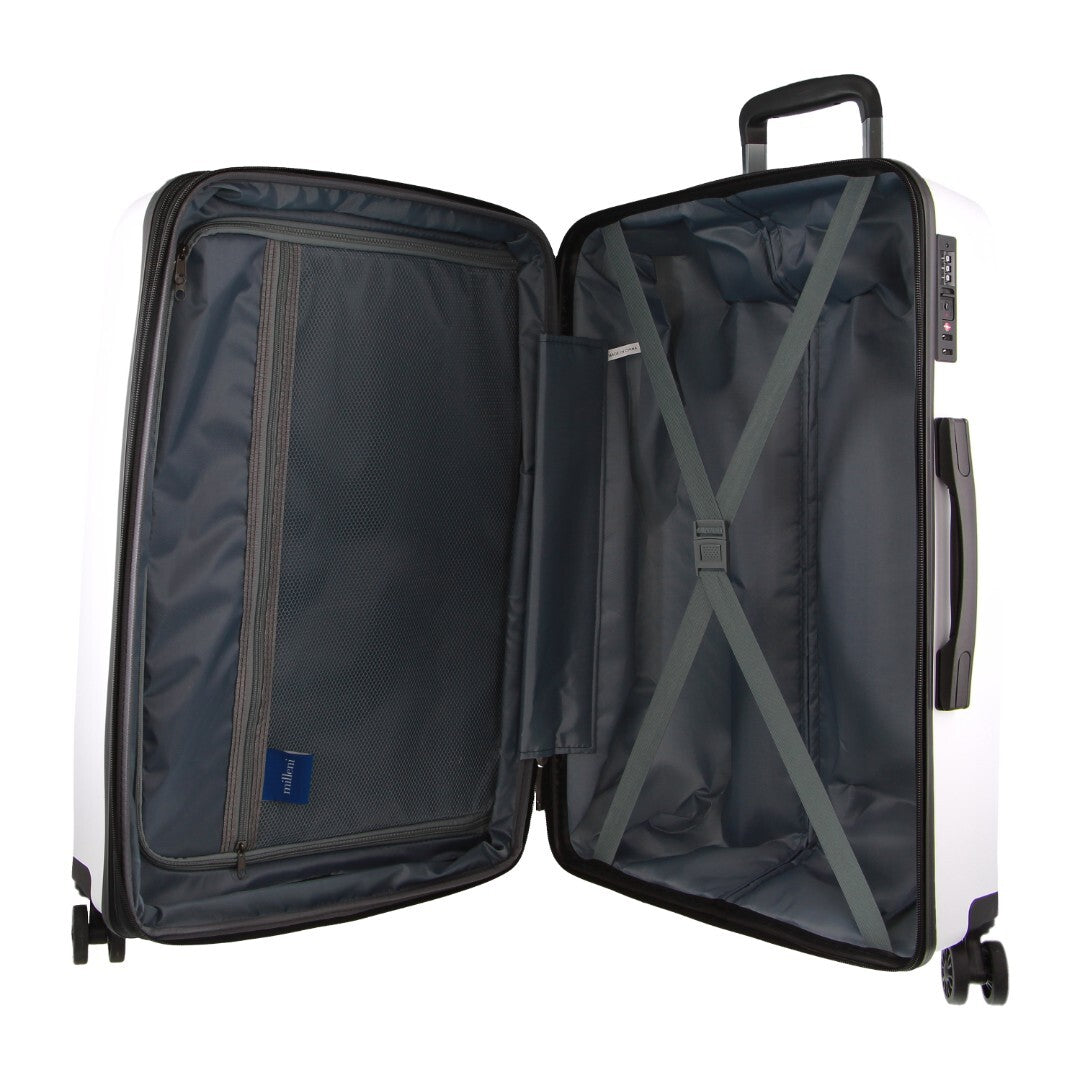 Pierre Cardin Inspired Milleni Checked Luggage Bag Travel Carry On Suitcase 65cm (82.5L) - White - ShopFrenzy
