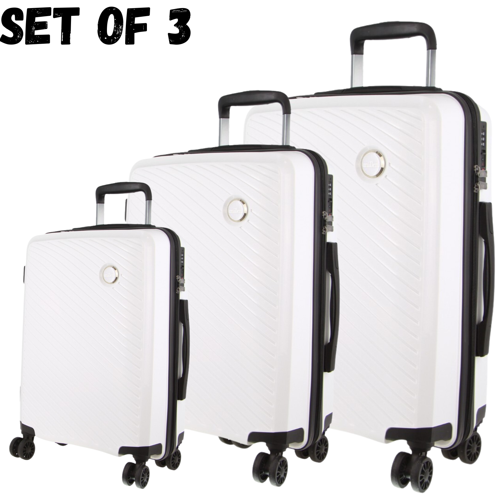 Milleni Hardshell 3-Piece Luggage Bag Travel Carry On Suitcase - White - ShopFrenzy