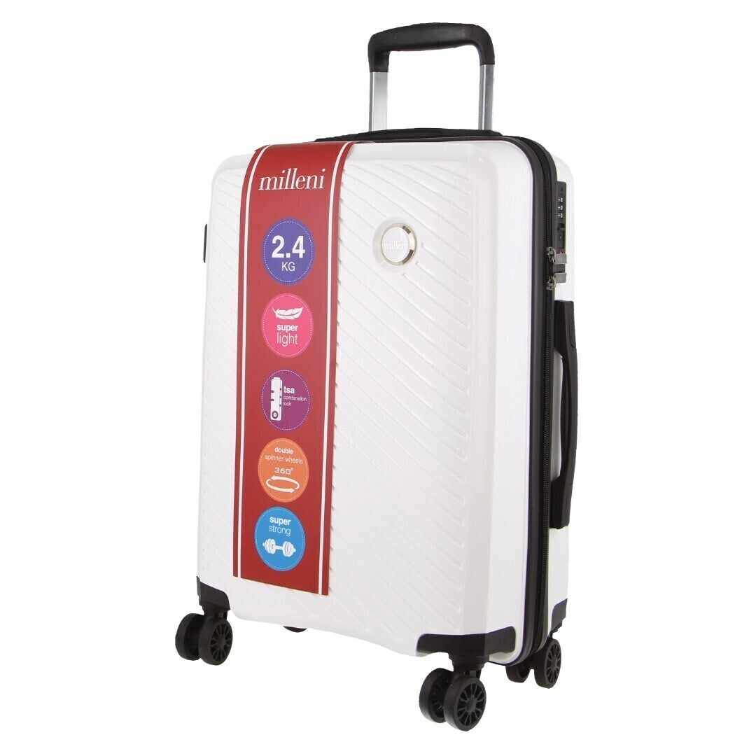 Milleni Hardshell 3-Piece Luggage Bag Travel Carry On Suitcase - White - ShopFrenzy