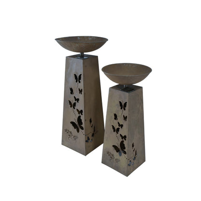Set 2 Nested Butterfly Pillar Planters w Solar Led Lights 82cm, 68cm