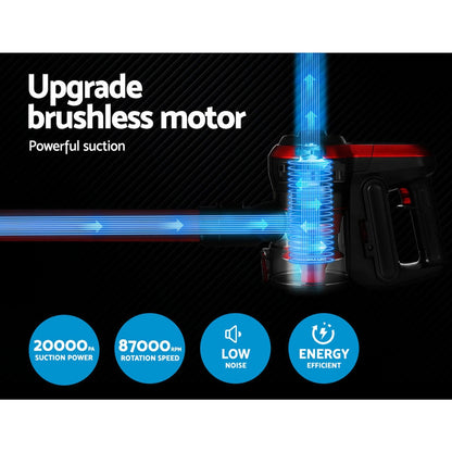 Devanti Stick Vacuum Cleaner Brushless Cordless 250W Red - ShopFrenzy