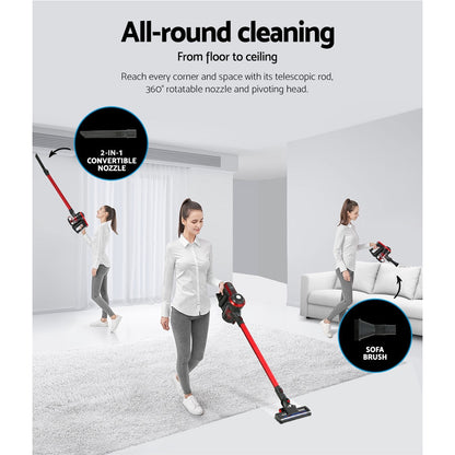 Devanti Stick Vacuum Cleaner Brushless Cordless 250W Red - ShopFrenzy