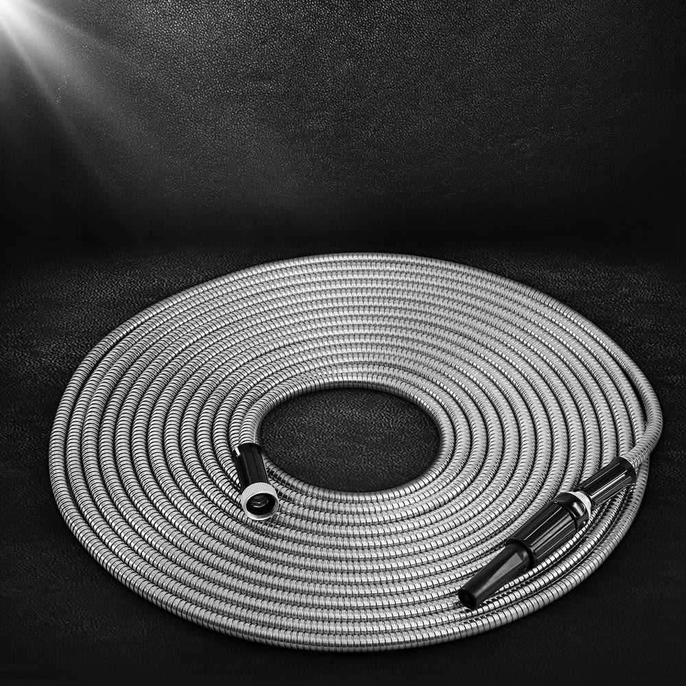 Giantz Water Hose Stainless Steel 30M with Spray Nozzle - ShopFrenzy