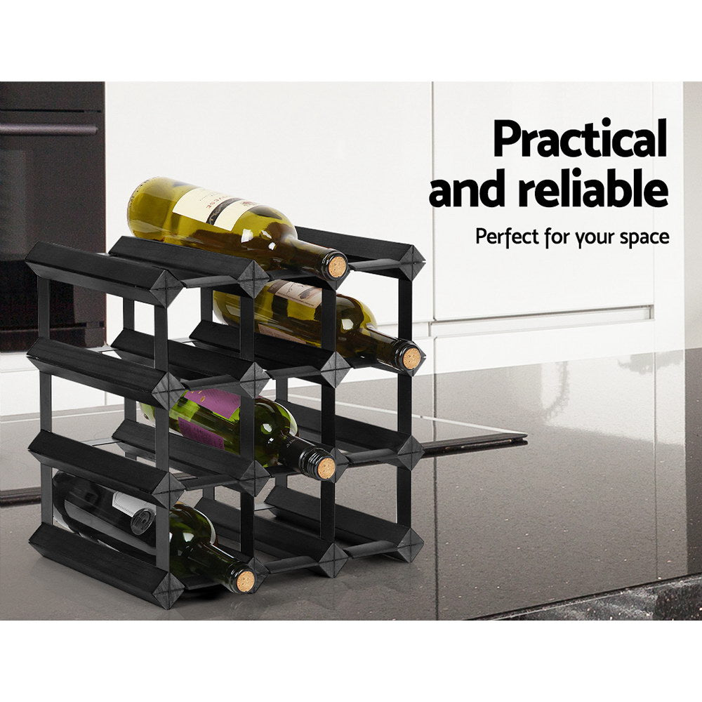 Artiss Wine Rack 12 Bottle Black - ShopFrenzy