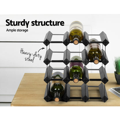 Artiss Wine Rack 12 Bottle Black - ShopFrenzy