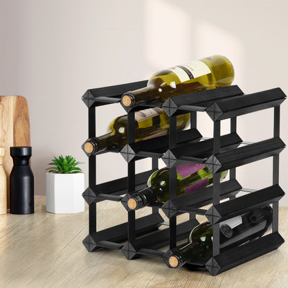 Artiss Wine Rack 12 Bottle Black - ShopFrenzy