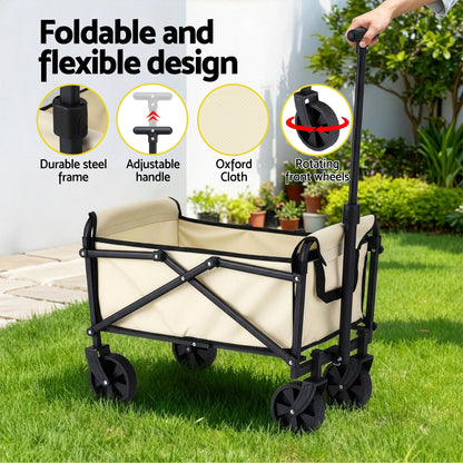 Gardeon Garden Cart Folding Trolley Camping Wagon Barrow Outdoor Beach Beige