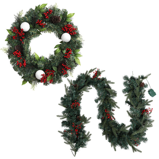 Jingle Jollys Christmas Garland with Wreath Set LED Lights Xmas Tree Decor - ShopFrenzy