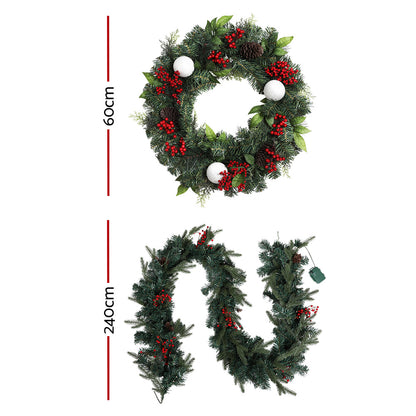 Jingle Jollys Christmas Garland with Wreath Set LED Lights Xmas Tree Decor - ShopFrenzy