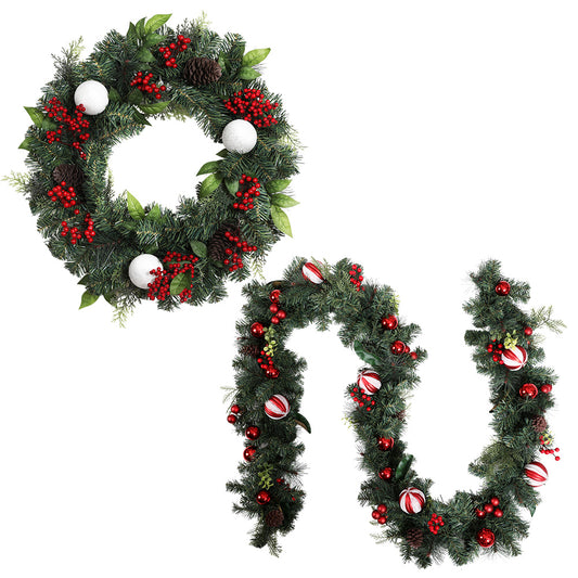 Jingle Jollys Christmas Garland with Wreath Set Ornaments Xmas Tree Decor - ShopFrenzy