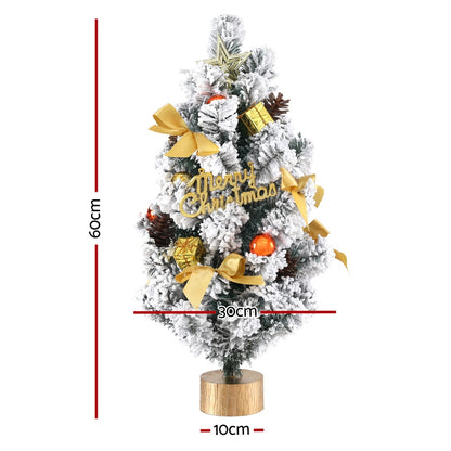 Jingle Jollys Tabletop Christmas Tree 60CM Snowy Xmas Tree Tree Topper Ornaments - ShopFrenzy