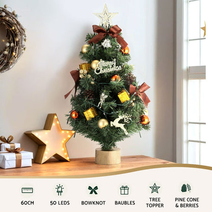 Jingle Jollys Tabletop Christmas Tree 60CM LED Xmas Tree Tree Topper Ornaments - ShopFrenzy