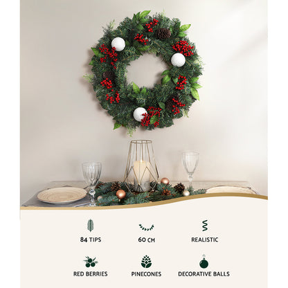 Jingle Jollys 2FT 60CM Christmas Wreath with Decor Xmas Tree Decoration - ShopFrenzy