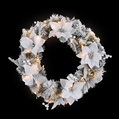 Jingle Jollys 60cm Christmas Wreath LED Lights Snowy Flowers Garland Party Decor - ShopFrenzy