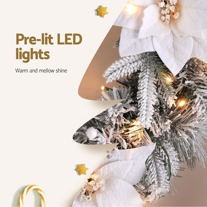 Jingle Jollys 60cm Christmas Wreath LED Lights Snowy Flowers Garland Party Decor - ShopFrenzy