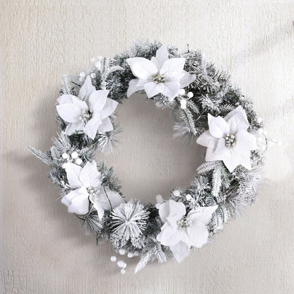 Jingle Jollys 60cm Christmas Wreath LED Lights Snowy Flowers Garland Party Decor - ShopFrenzy