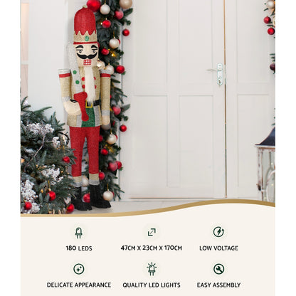 Jingle Jollys Christmas Lights 170cm Nutcracker 180 LED Fairy Light Decorations - ShopFrenzy