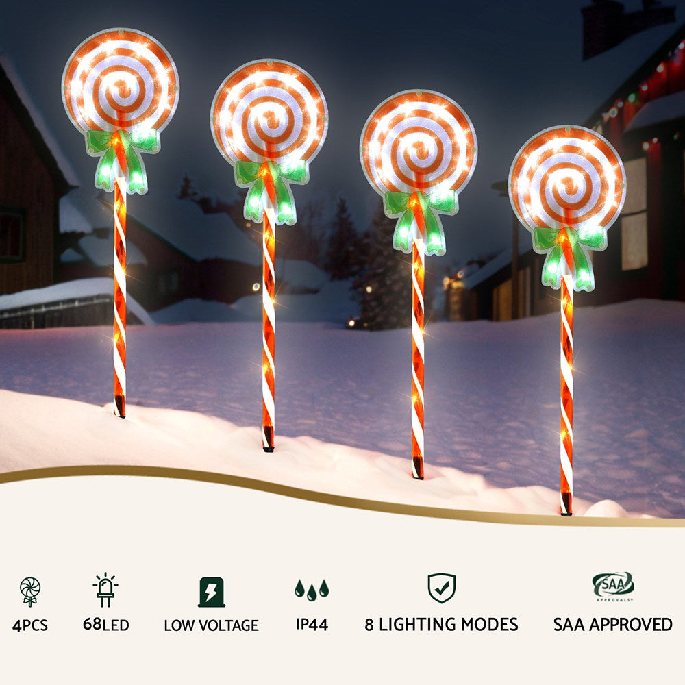 4 PCS Christmas Lights Path Ground Light Garden Decorations 68 LED Jingle Jollys - ShopFrenzy