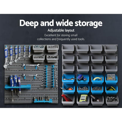 Giantz 44 Storage Bin Rack Wall Mounted Peg Board - ShopFrenzy