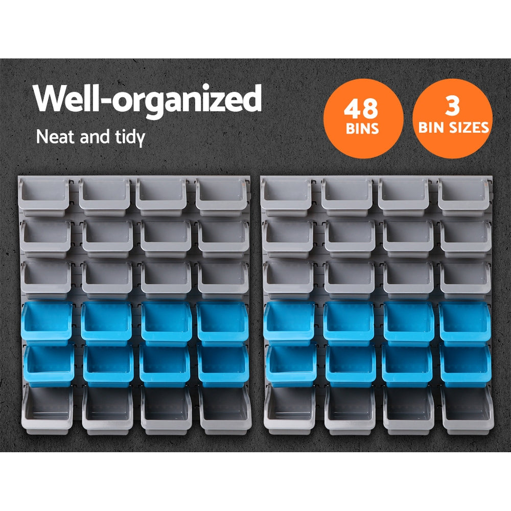 Giantz 48 Storage Bin Rack Wall Mounted Steel Board - ShopFrenzy