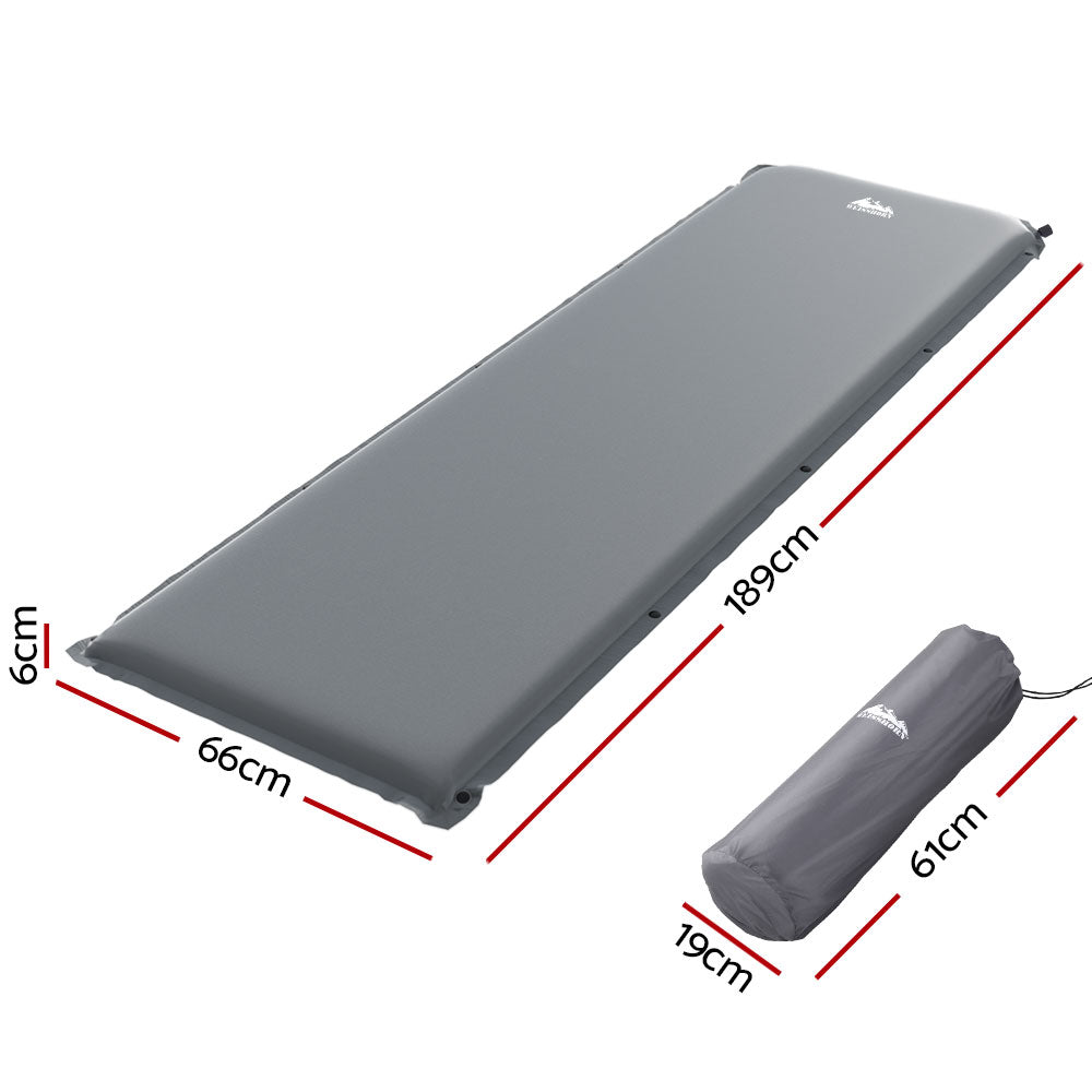 Weisshorn Self Inflating Mattress Camping Sleeping Mat Air Bed Pad Single Grey - ShopFrenzy