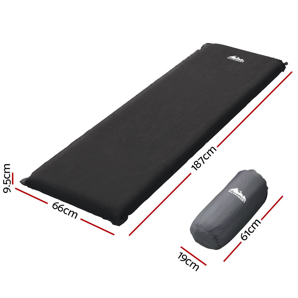Weisshorn Self Inflating Mattress Camping Sleeping Mat Air Bed Pad Single Black - ShopFrenzy