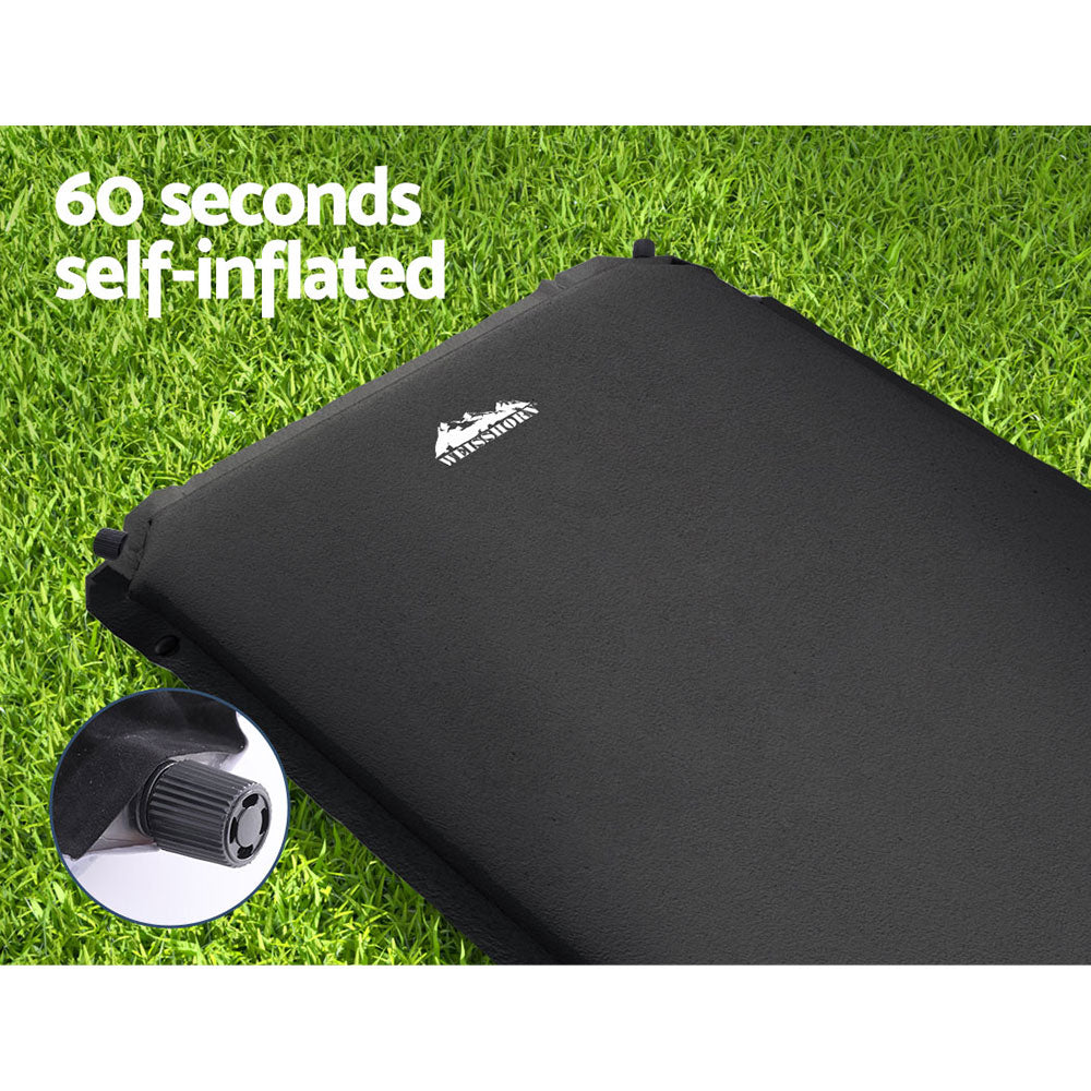 Weisshorn Self Inflating Mattress Camping Sleeping Mat Air Bed Pad Single Black - ShopFrenzy
