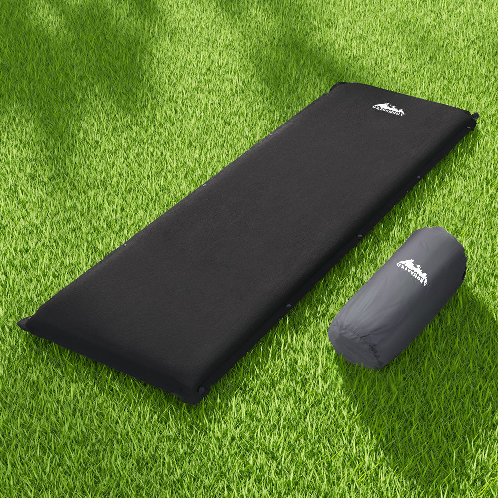 Weisshorn Self Inflating Mattress Camping Sleeping Mat Air Bed Pad Single Black - ShopFrenzy