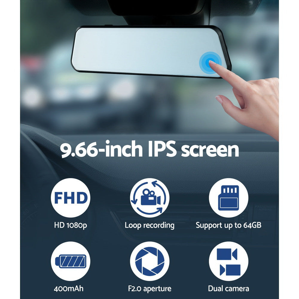 UL-tech Dash Camera 1080P 9.66" Front and Rear View Cam Car DVR Reverse Recorder - ShopFrenzy