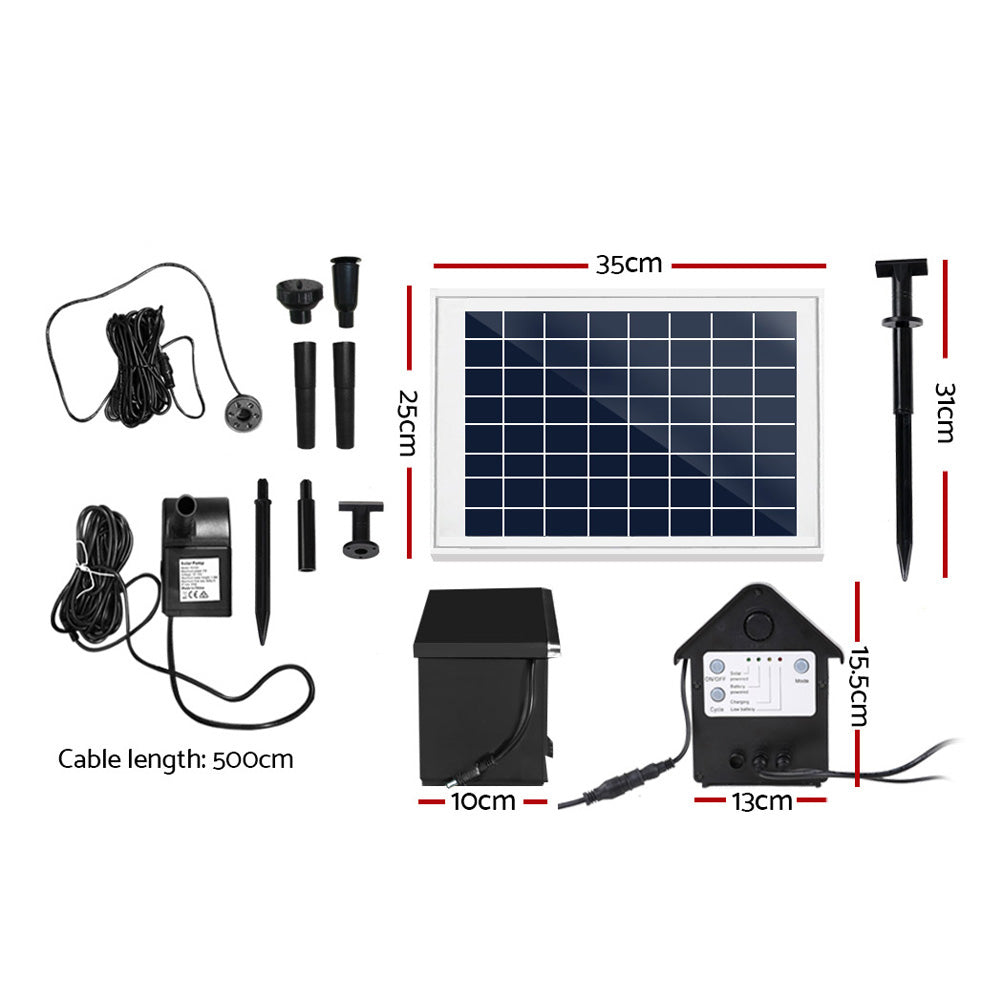 Gardeon Solar Pond Pump Submersible Water Fountain with Battery Kit LED Lights 6.6FT - ShopFrenzy