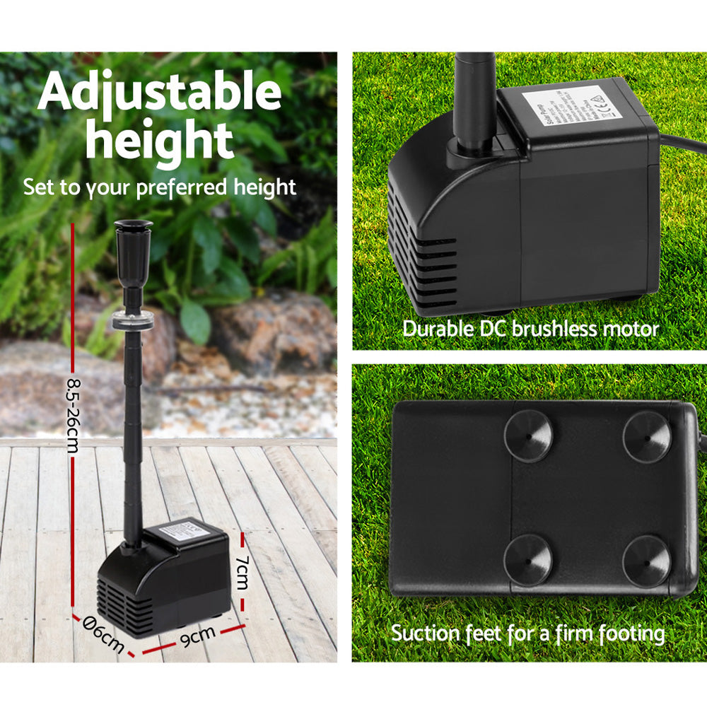 Gardeon Solar Pond Pump Submersible Water Fountain with Battery Kit LED Lights 6.6FT - ShopFrenzy