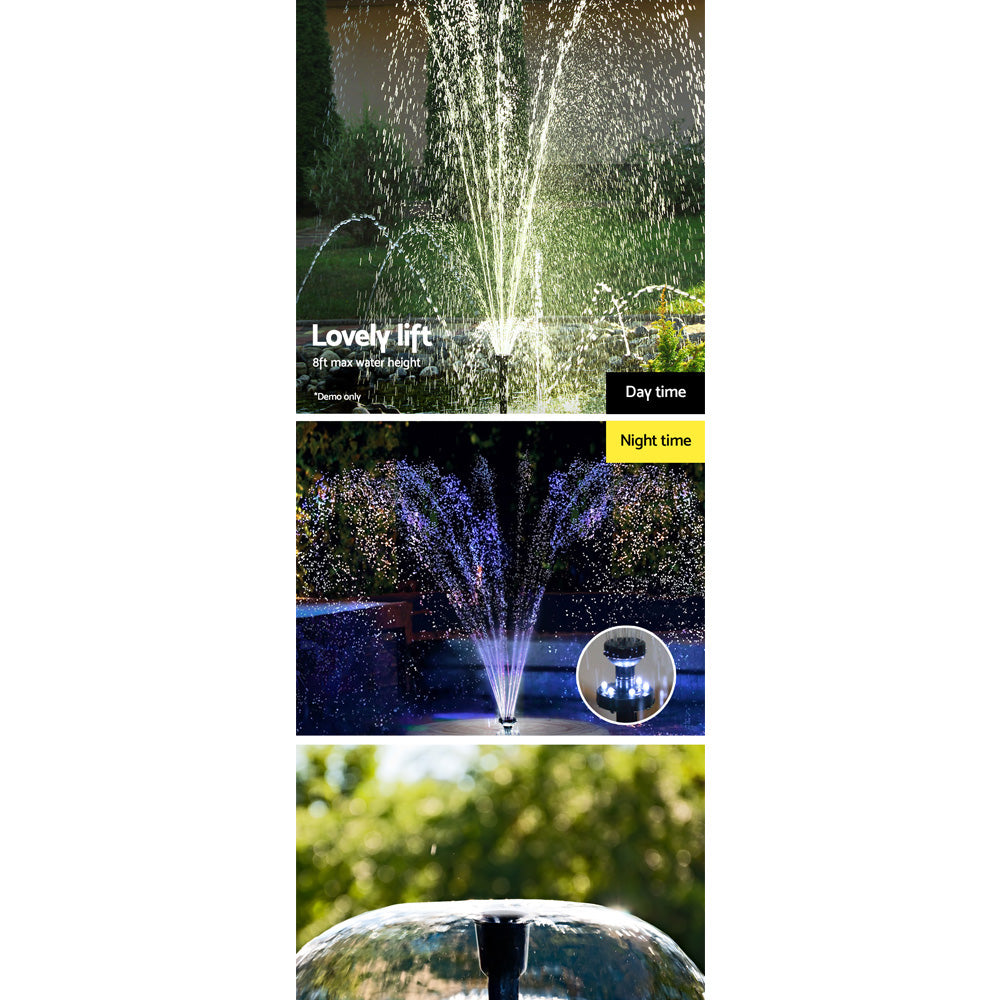 Gardeon Solar Pond Pump Submersible Water Fountain with Battery Kit LED Lights 6.6FT - ShopFrenzy