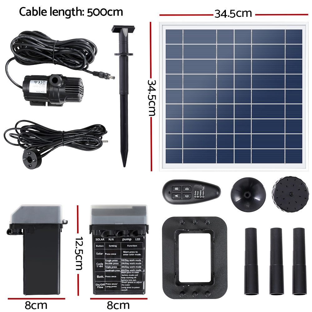 Gardeon Solar Pond Pump with Battery Kit LED Lights 9.8FT - ShopFrenzy