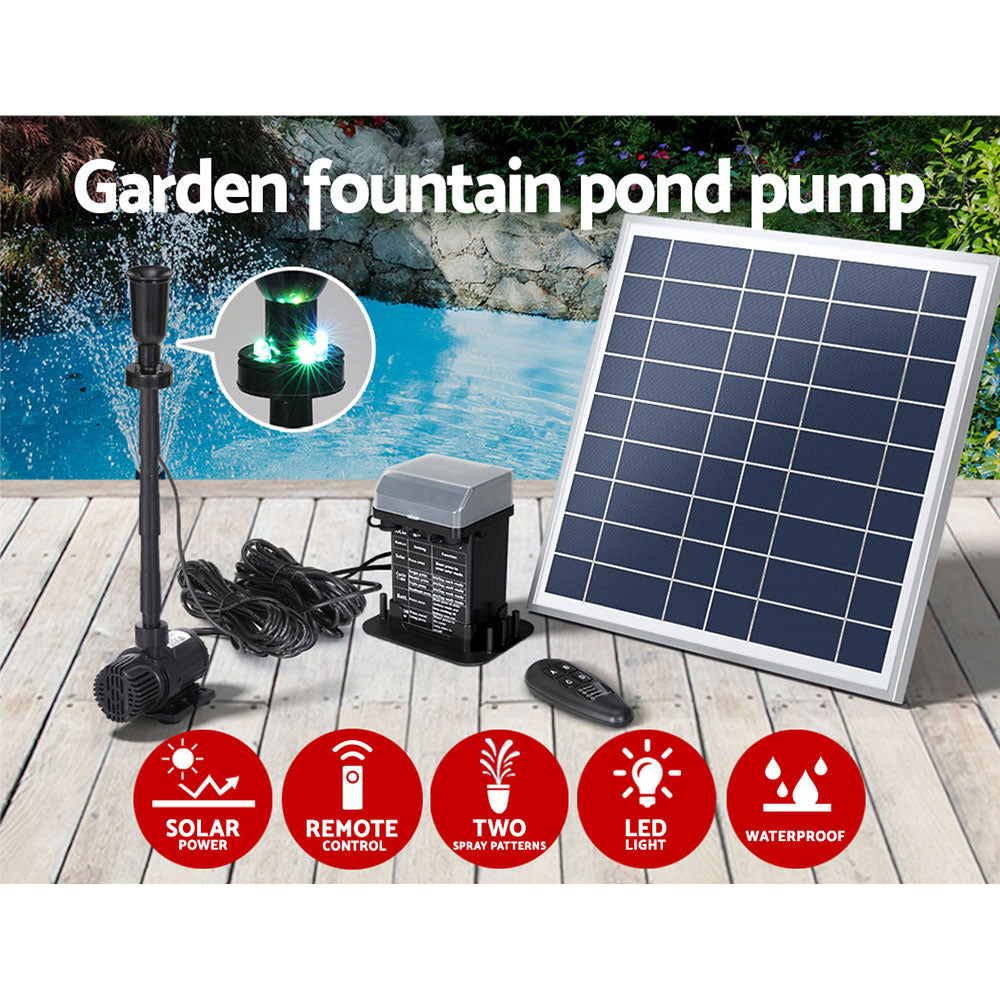 Gardeon Solar Pond Pump with Battery Kit LED Lights 9.8FT - ShopFrenzy