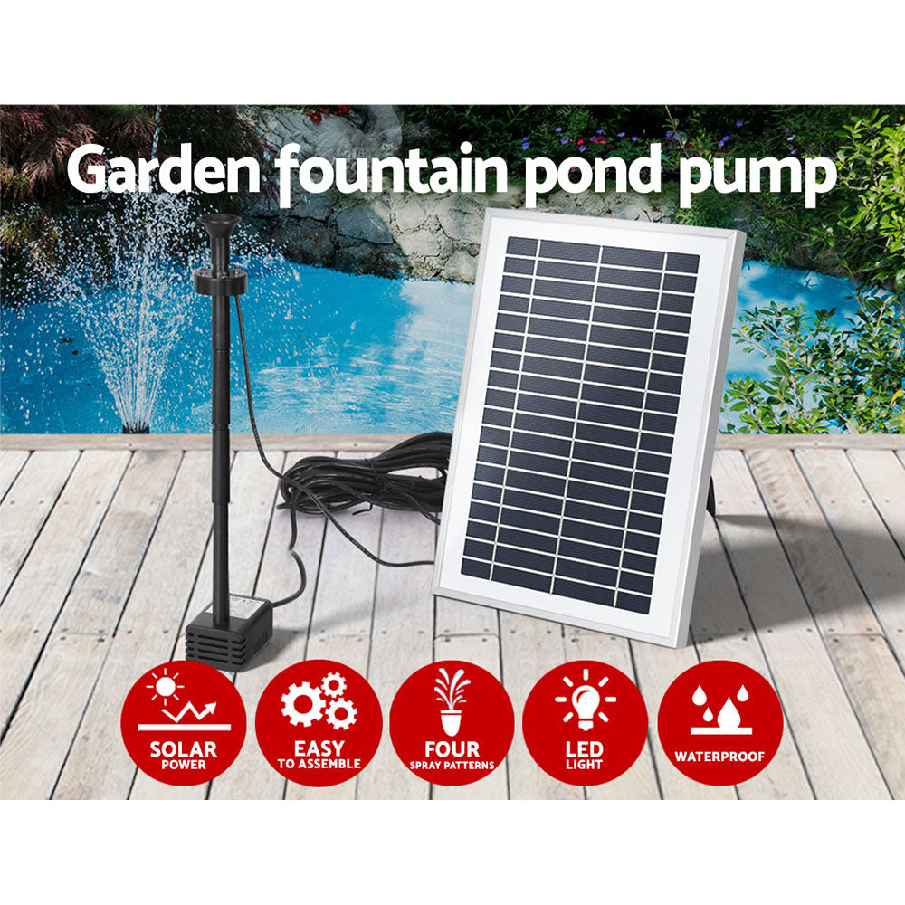 Gardeon Solar Pond Pump Submersible Water Fountain with Battery LED Lights 4.4FT - ShopFrenzy