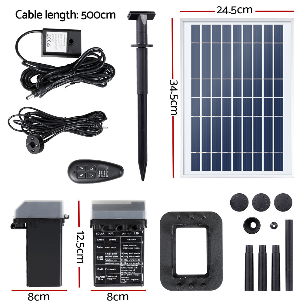 Gardeon Solar Pond Pump Submersible Fountain with Battery Kit LED Lights 5.2FT - ShopFrenzy