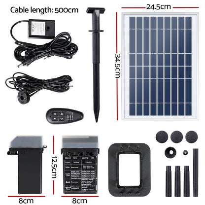 Gardeon Solar Pond Pump Submersible Fountain with Battery Kit LED Lights 5.2FT - ShopFrenzy