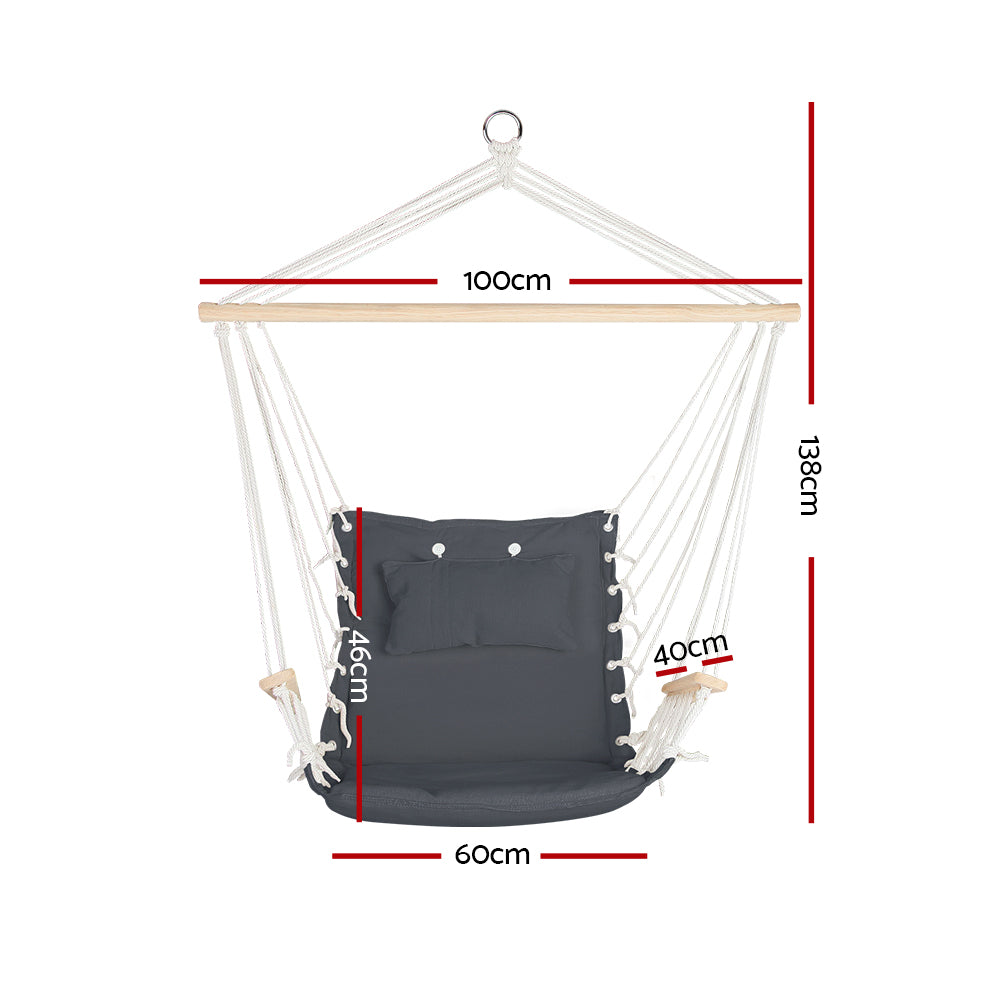 Gardeon Hammock Chair Hanging with Armrest Camping Hammocks Grey - ShopFrenzy