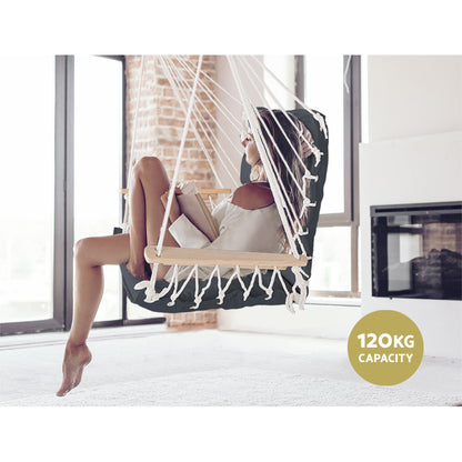 Gardeon Hammock Chair Hanging with Armrest Camping Hammocks Grey - ShopFrenzy