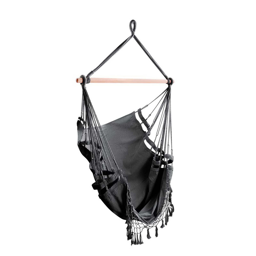 Gardeon Hanging Hammock Chair Outdoor Swing Hammocks Tassel Grey - ShopFrenzy
