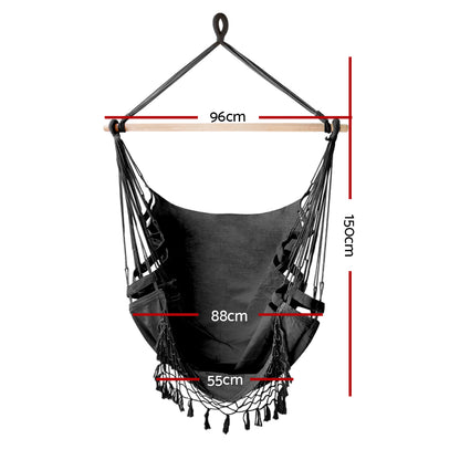 Gardeon Hanging Hammock Chair Outdoor Swing Hammocks Tassel Grey - ShopFrenzy