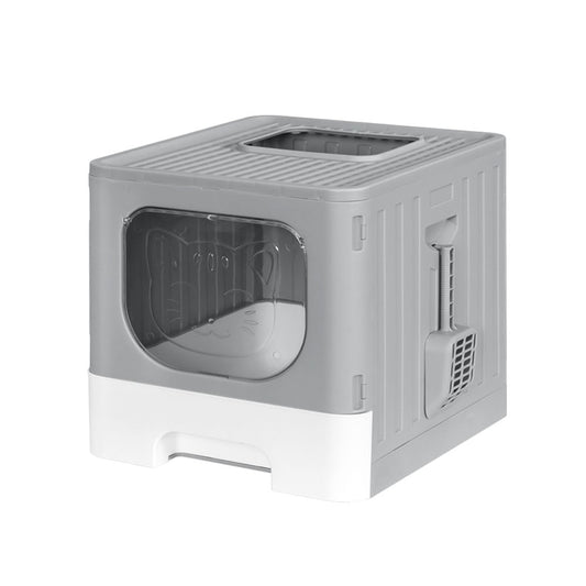 i.Pet Cat Litter Box Large Tray Kitty Toilet Enclosed Hooded Foldable Cat Litter Box Scoop Grey - ShopFrenzy