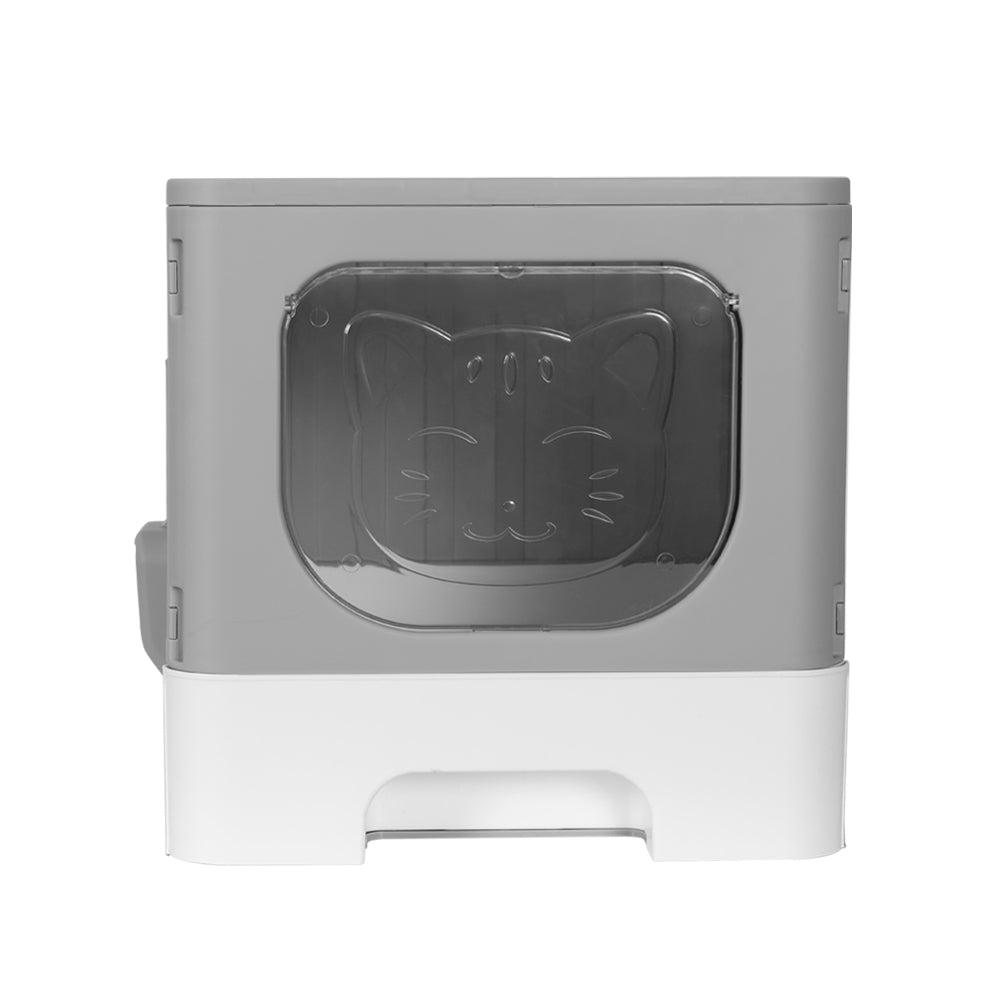 i.Pet Cat Litter Box Large Tray Kitty Toilet Enclosed Hooded Foldable Cat Litter Box Scoop Grey - ShopFrenzy