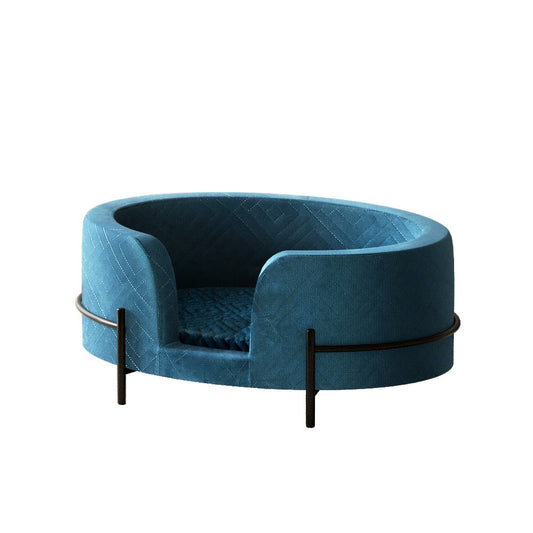 i.Pet Pet Bed Dog Sofa Lounge Cat Calming Couch Raised Blue - ShopFrenzy