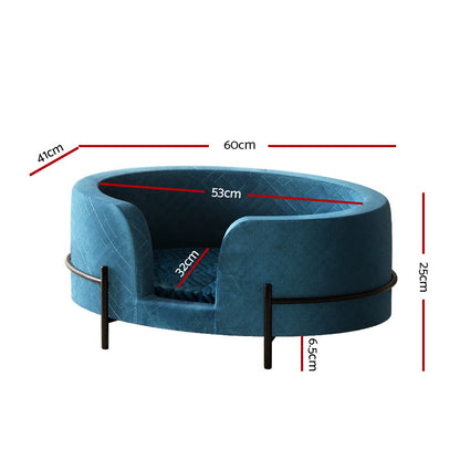 i.Pet Pet Bed Dog Sofa Lounge Cat Calming Couch Raised Blue - ShopFrenzy