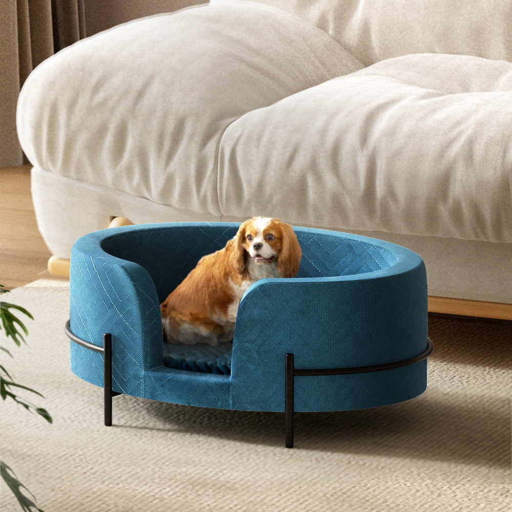 i.Pet Pet Bed Dog Sofa Lounge Cat Calming Couch Raised Blue - ShopFrenzy